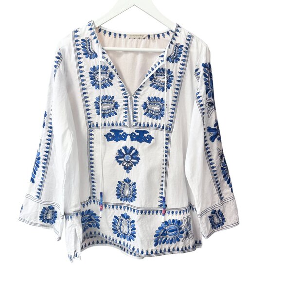 Soft Surroundings NEW Vera Blue Floral Embroidered Cotton Tunic Top size PXL - Picture 3 of 13